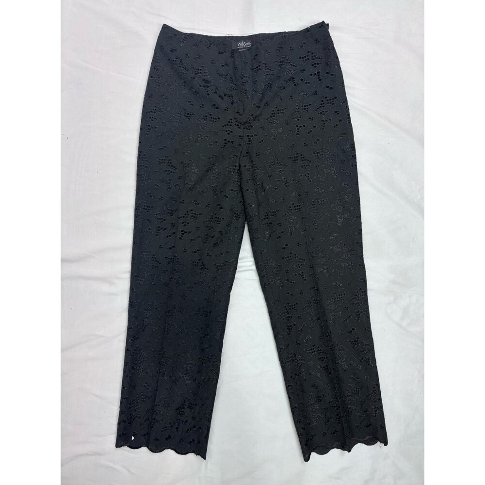 Willi Smith Women’s Black Eyelet Lace Cropped Pants Size 6 Coquette Feminine